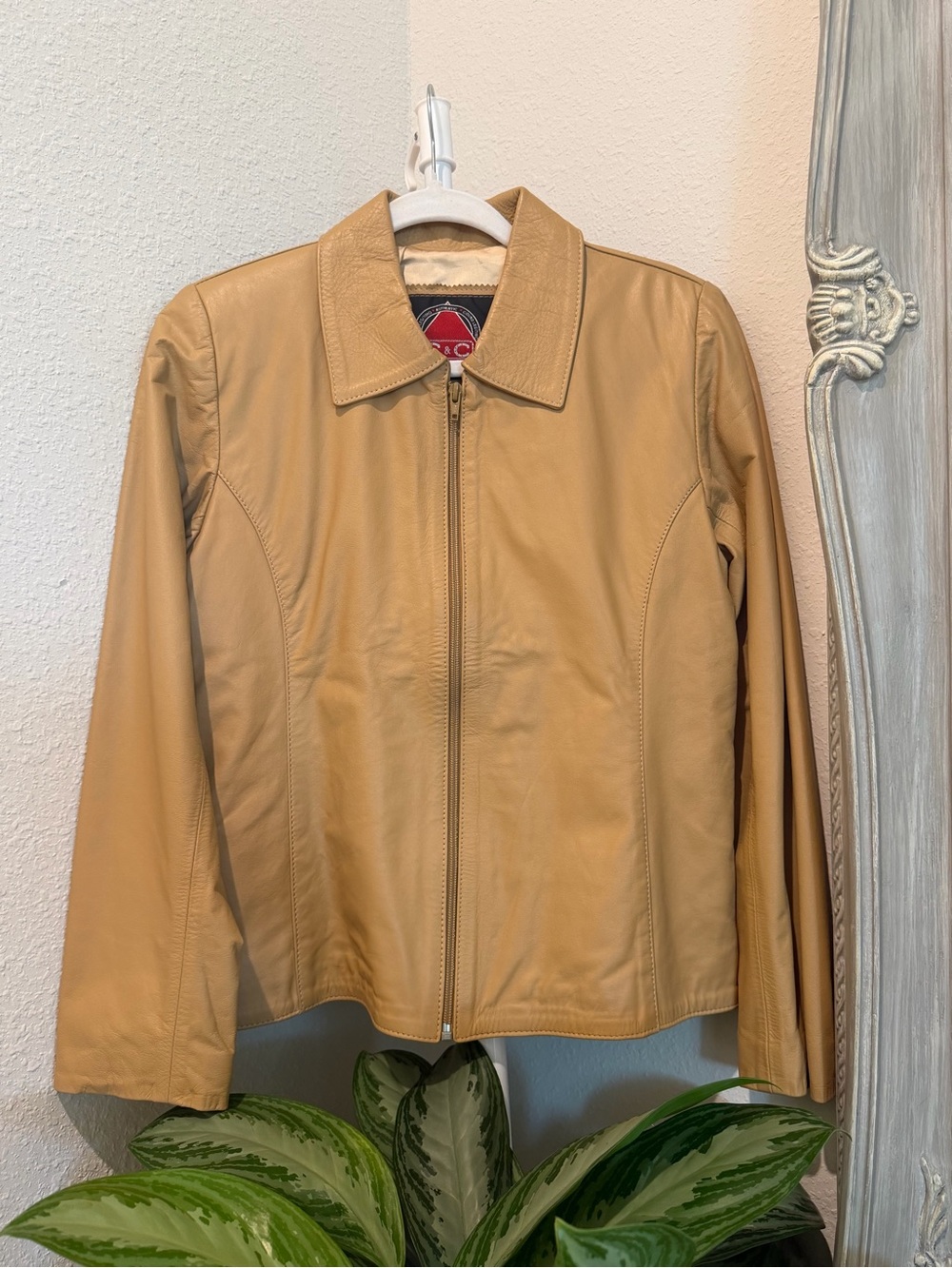 Classic Tan Leather Zip Jacket - Women